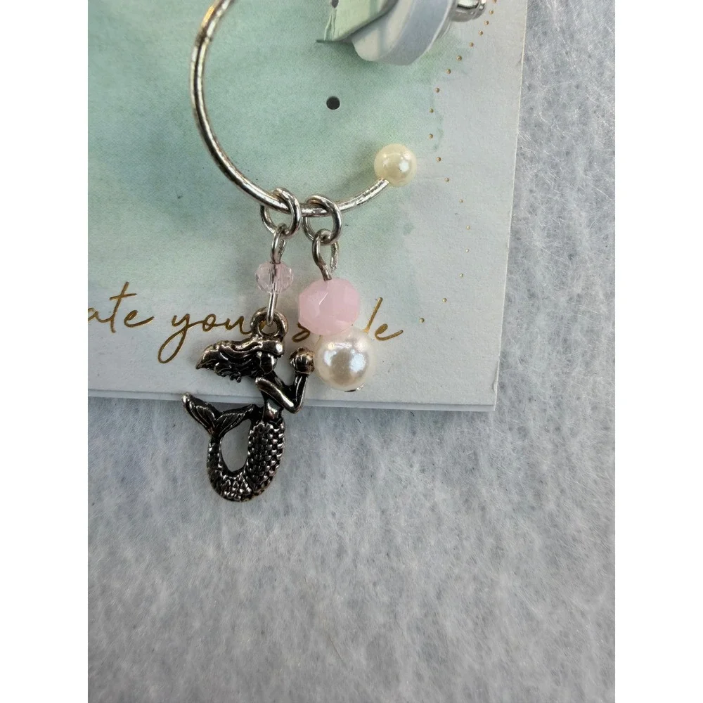 Periwinkle by Barlow Mermaid Charm Hoop Earrings Silver Tone Pink Pearl NEW